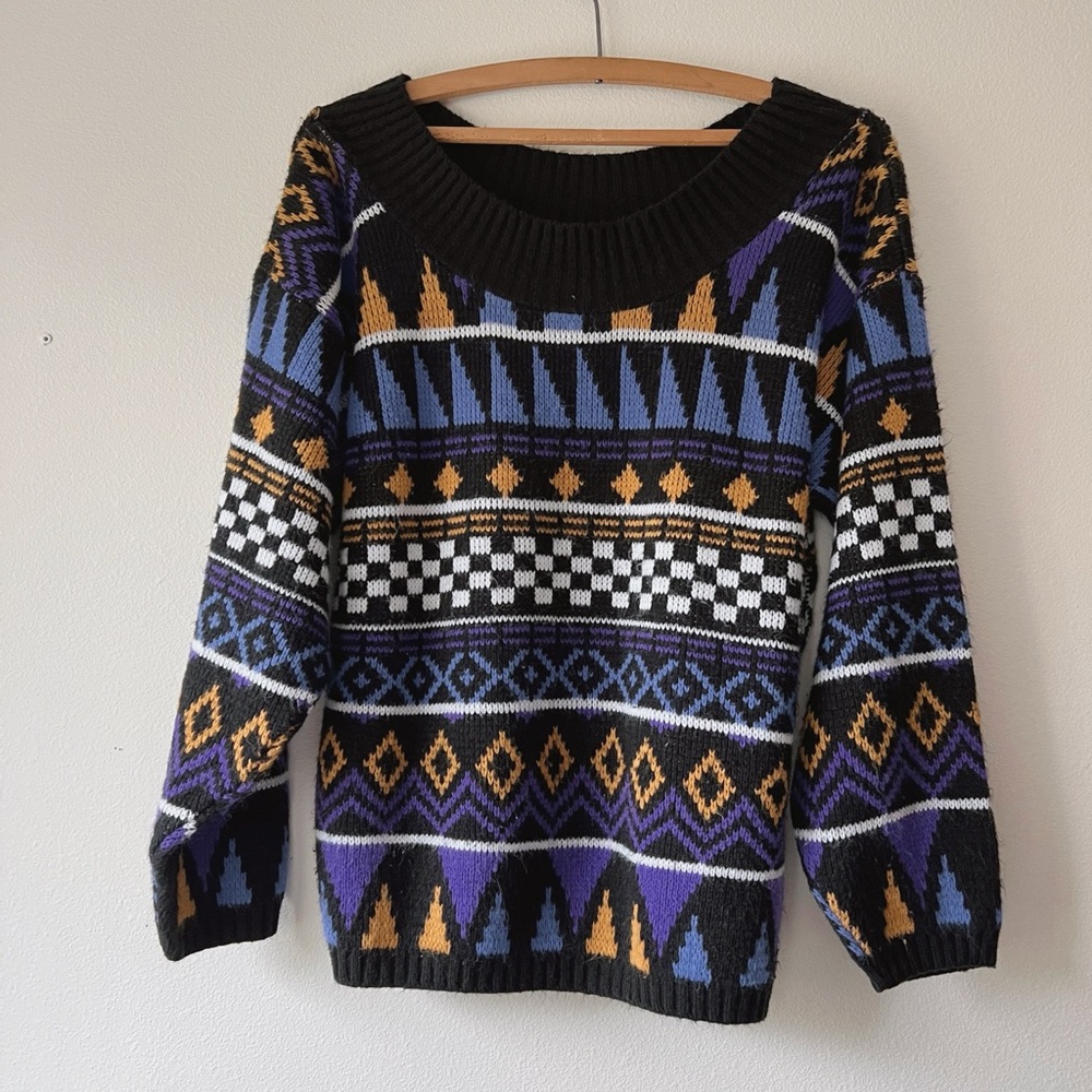 Vintage 90’s black‎ geometric acrylic sweater size M - Picture 4 of 7